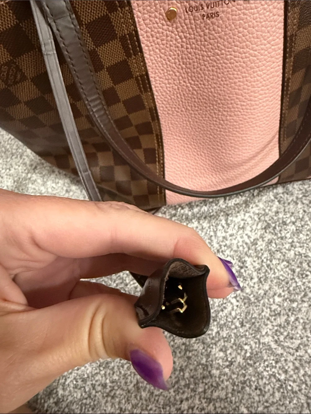 Louis Vuitton Brown Checkered Tote with Pink Panel - Picture 5 of 7
